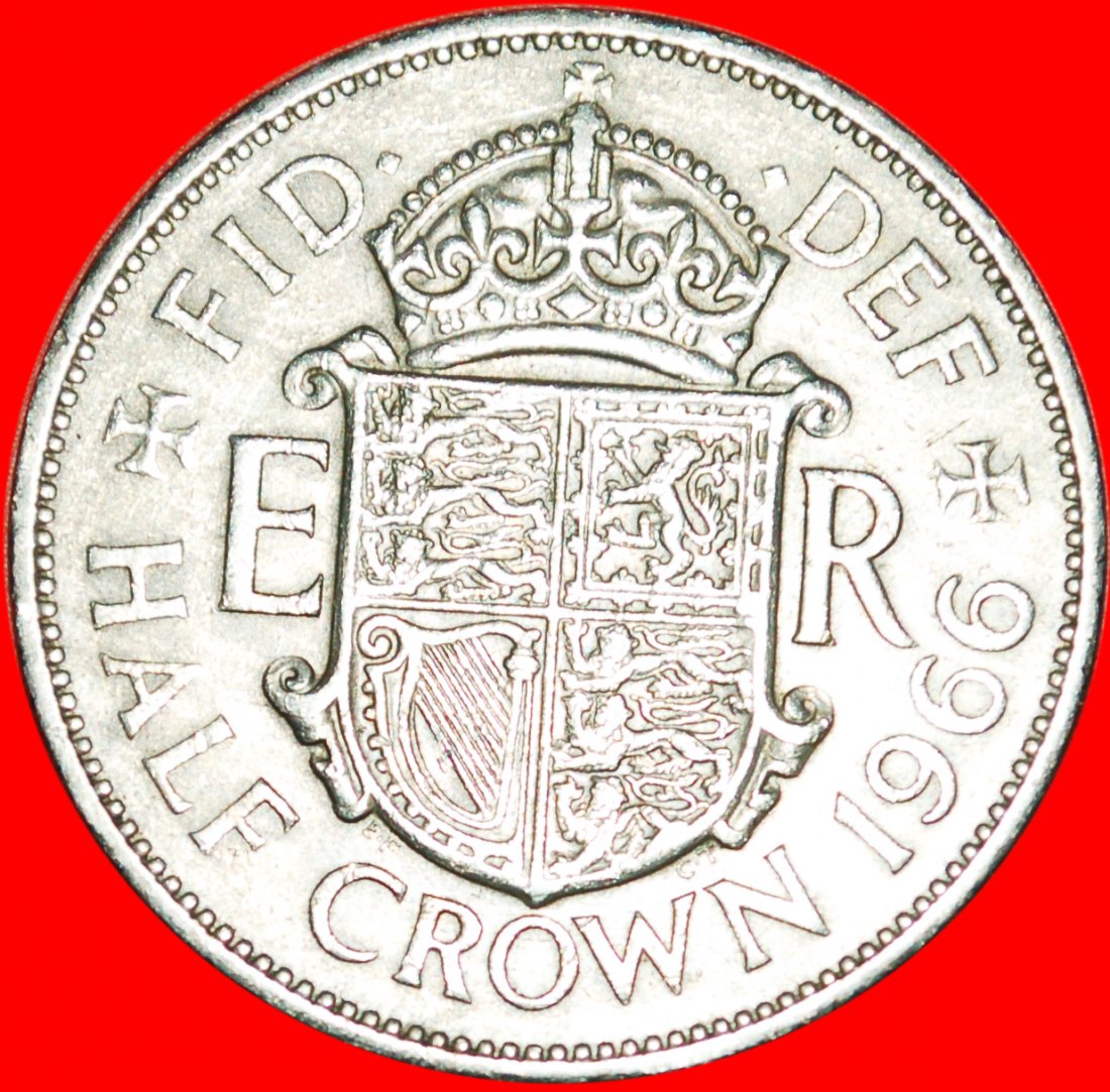 ★ SCHILD (1954-1970): GROSSBRITANNIEN ★ HALB CROWN 1966! ELISABETH II. (1953-2022) ★OHNE VORBEHALT!