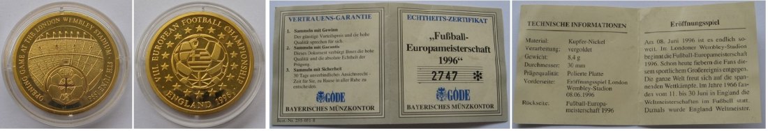  1996, England, Gedenkmedaille: „VIII. Fußball-Europameisterschaft”   