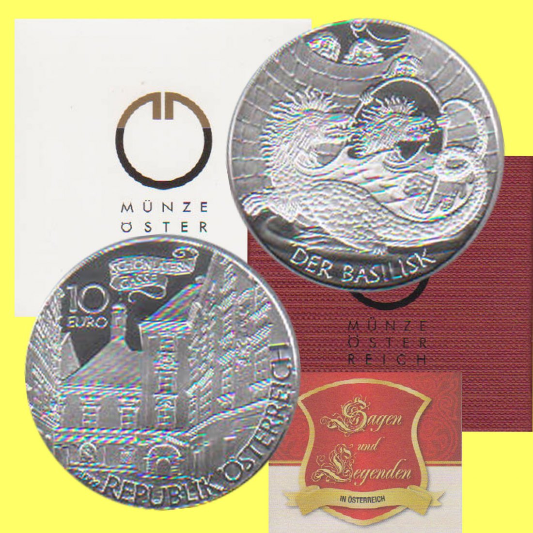  10-Euro-Silbermünze Österreich *Der Basilisk* 2009 *PP* 1. Ausg. der Serie max 40.000St!   