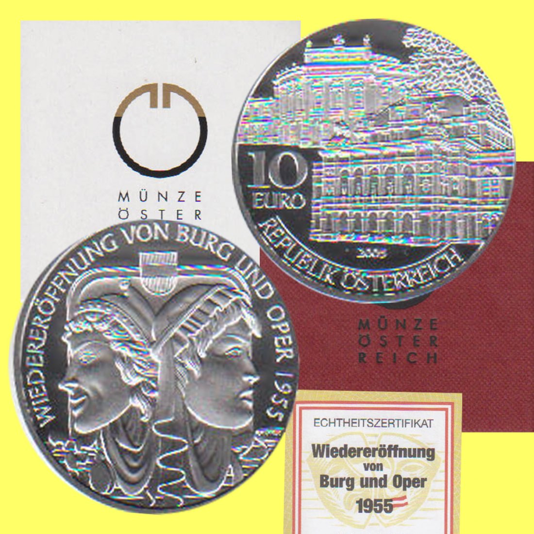  10-Euro-Silbermünze Österreich *Wiedereröffnung von Burg und Oper* 2005 *PP* max 60.000St!   