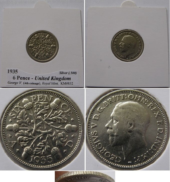  1935, Vereinigtes Königreich, 6 Pence – Silbermünze (George V 4. Prägung)   