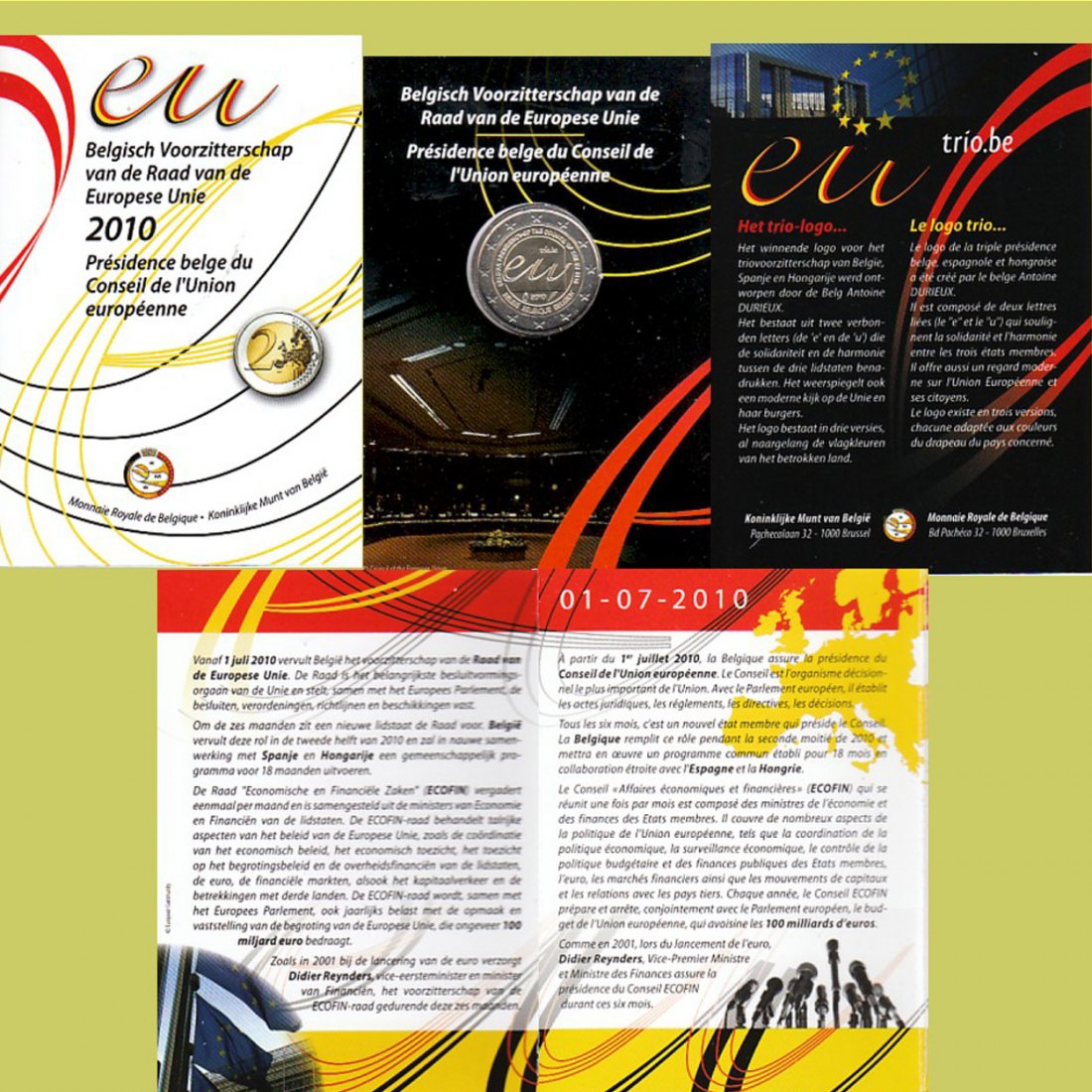  Offiz. Folder 2-Euro-Sondermünze Belgien *Belgische EU-Ratspräsidentschaft* 2010 nur 6.000St!   