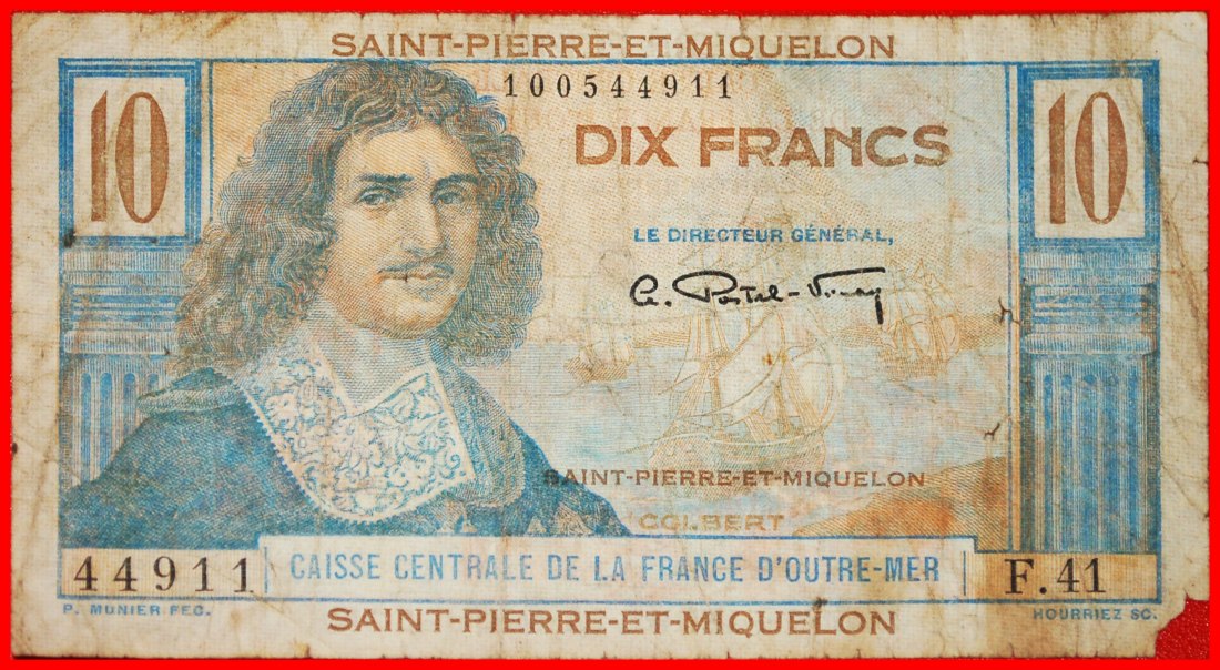 * FRANCE (1950-1960): SAINT PIERRE AND MIQUELON ★ 10 FRANCS RARE! SHIPS!★LOW START ★ NO RESERVE!