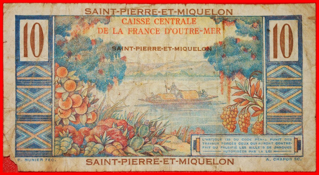  * FRANCE (1950-1960): SAINT PIERRE AND MIQUELON ★ 10 FRANCS RARE! SHIPS!★LOW START ★ NO RESERVE!   