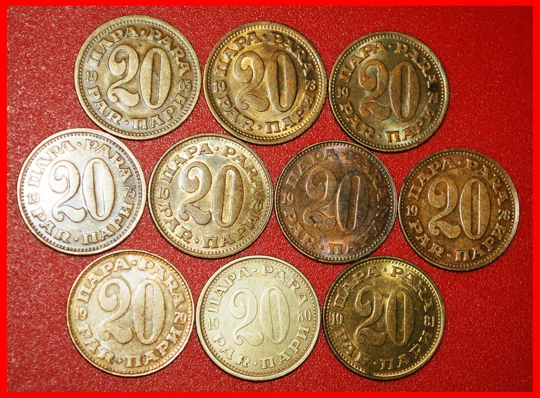  * STAR:YUGOSLAVIA★COMPLETE SET 20 PARA RUN YEARS 1965-1981 10 COINS TOGETHER★LOW START ★ NO RESERVE!   