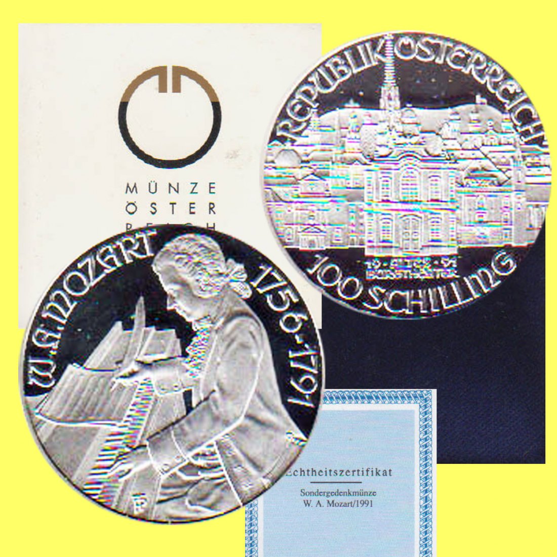  100-öS-Silbermünze Österreich *Mozart - Burgtheater in Wien* 1991 *PP*   