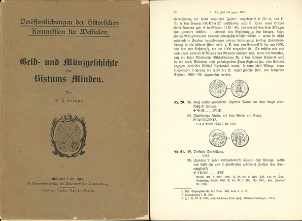  Stange, Dr. E.. Geld- und Münzgeschichte des Bistums Minden. Münster 1913   
