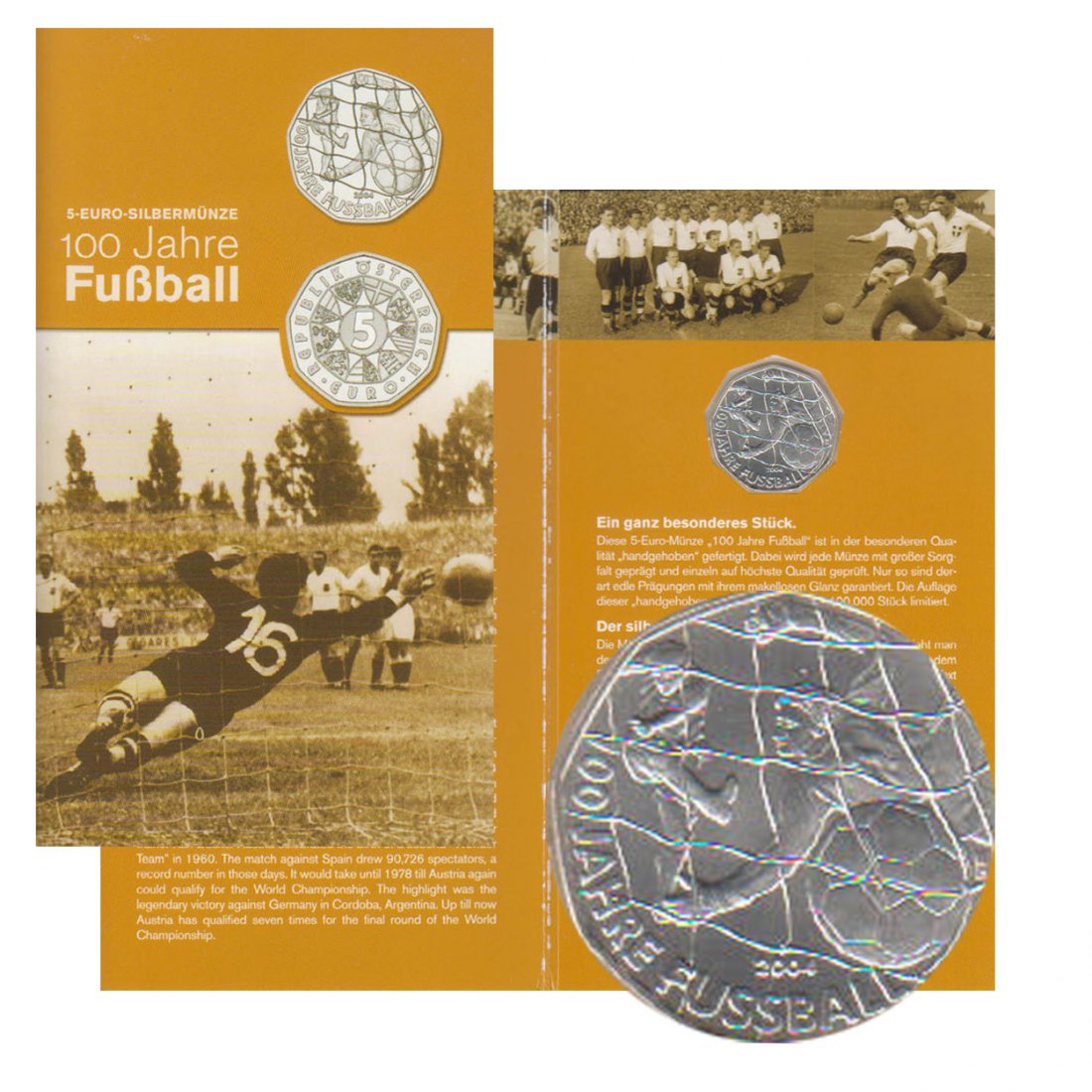  Offiz 5-Euro-Silbermünze Österreich *100 Jahre Fußball* 2004 *hgh*   