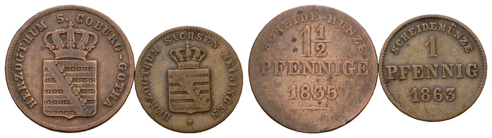 Altdeutschland; 2 Kleinmünzen 1835/1863   