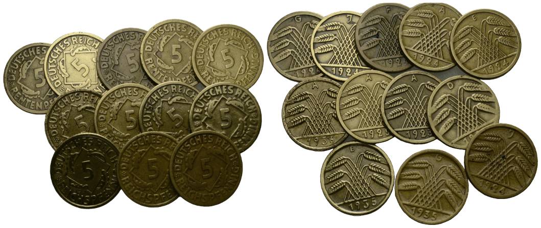  Deutsches Reich, 11 Kleinmünzen 1924-1936   