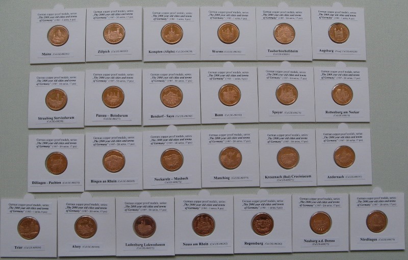  1985-87,Germany, complete series:„ The 2000 year old cities and towns of Germany”,25 medals   