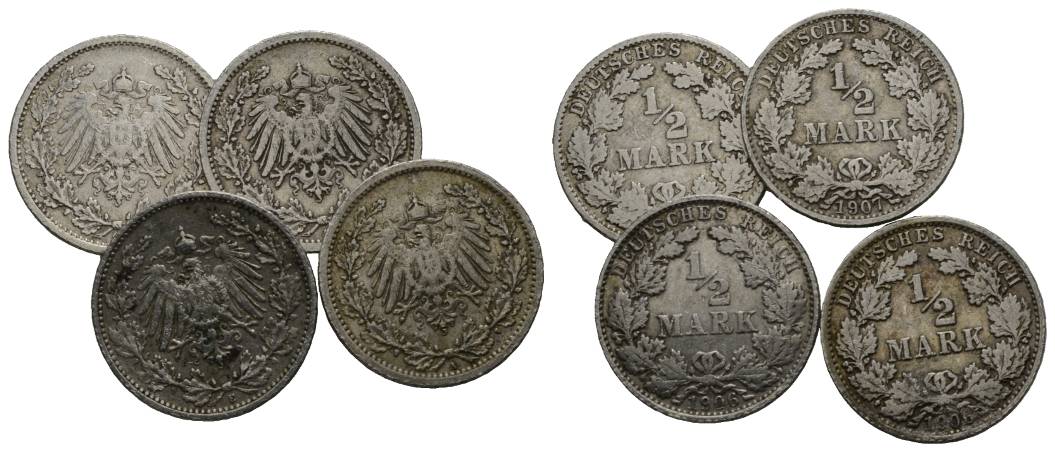  Deutsches Reich, 4 Kleinmünzen 1906-1907   