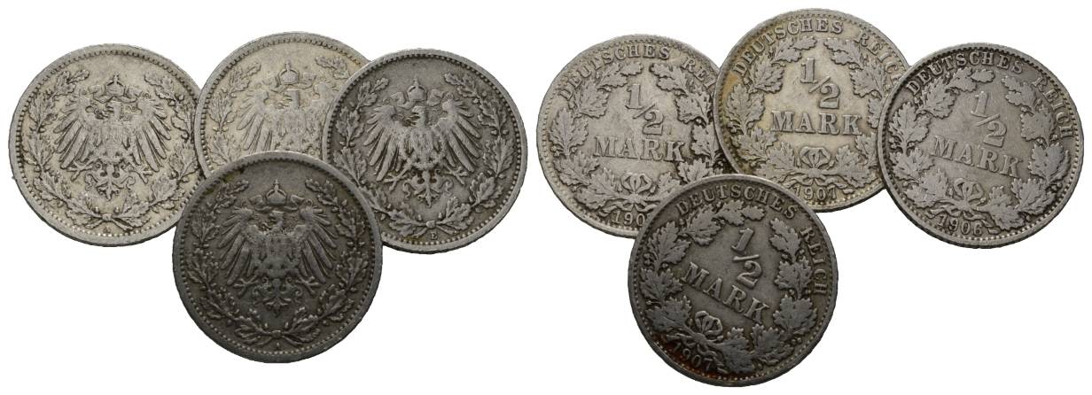  Deutsches Reich, 4 Kleinmünzen 1906-1907   