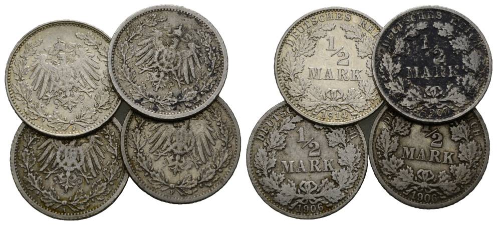  Deutsches Reich, 4 Kleinmünzen 1906-1914   