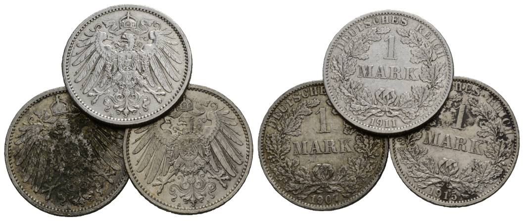  Deutsches Reich, 3 Kleinmünzen 1907-1915   