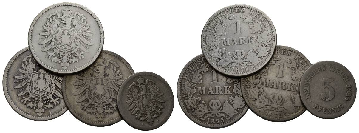  Deutsches Reich, 4 Kleinmünzen 1875-1888   