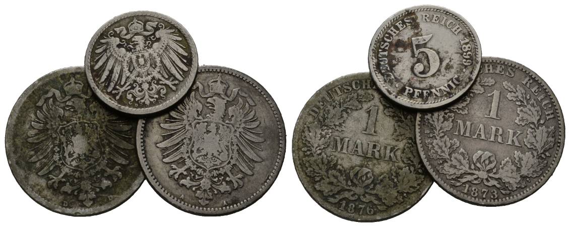  Deutsches Reich, 3 Kleinmünzen 1873-1899   