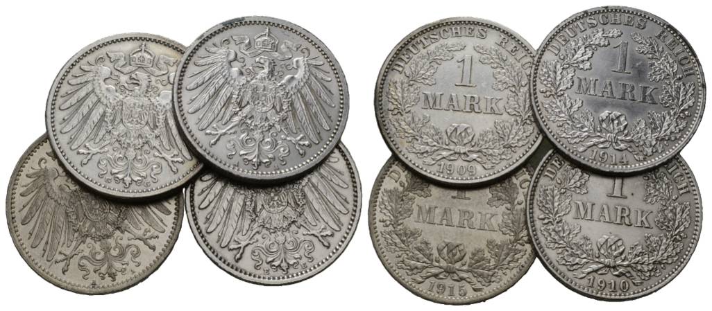  Deutsches Reich, 4 Kleinmünzen 1909-1915   