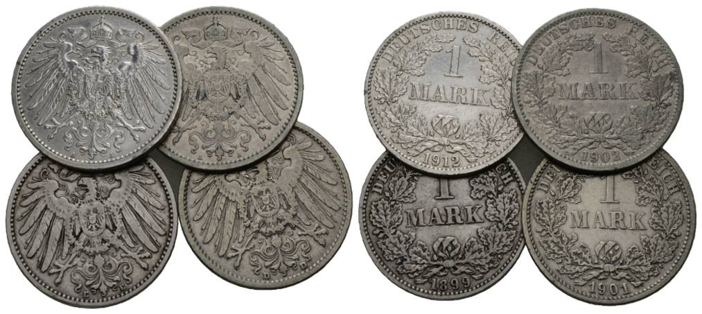  Deutsches Reich, 4 Kleinmünzen 1899-1912   