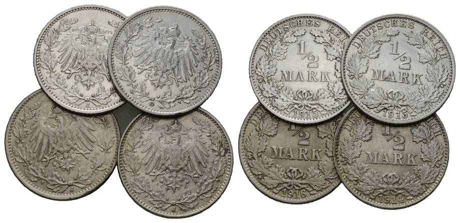  Deutsches Reich, 4 Kleinmünzen 1914-1916   