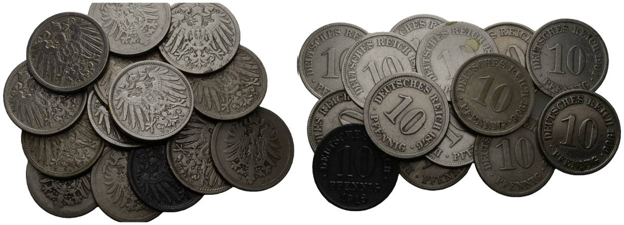  Deutsches Reich, 14 Kleinmünzen 1876-1918   