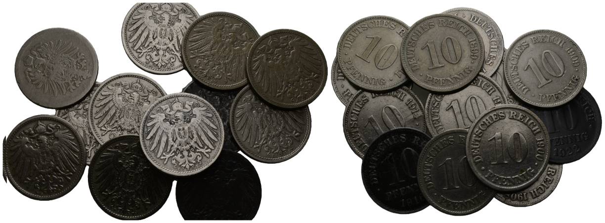  Deutsches Reich, 13 Kleinmünzen 1899-1922   