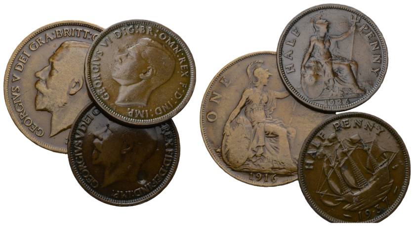  Großbritannien; 3 Kleinmünzen; 1916/1926/1937   