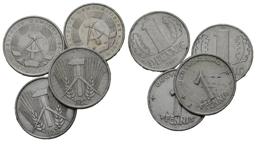  DDR; 4 Münzen; 1 Pfennig   