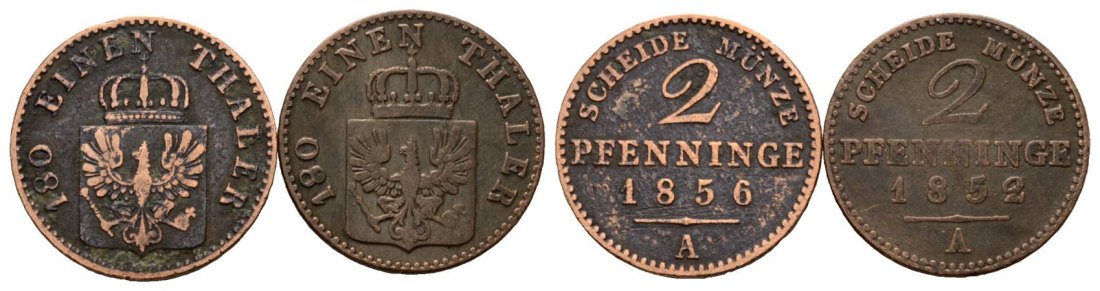 Brandenburg-Preußen; 2 Kleinmünzen 1856/1852   