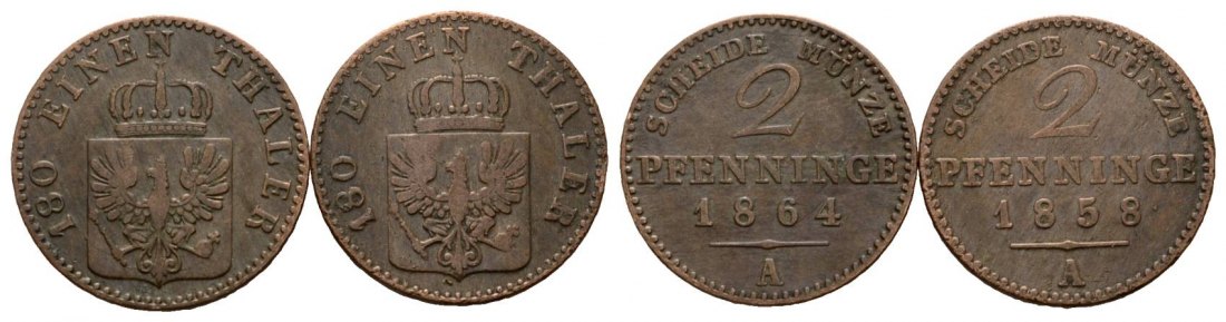  Brandenburg-Preußen; 2 Kleinmünzen 1864/1858   