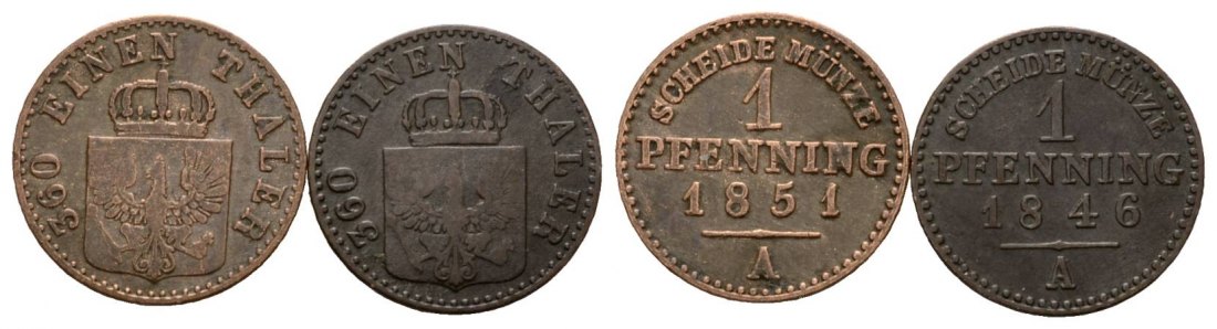  Brandenburg-Preußen; 2 Kleinmünzen 1851/1846   