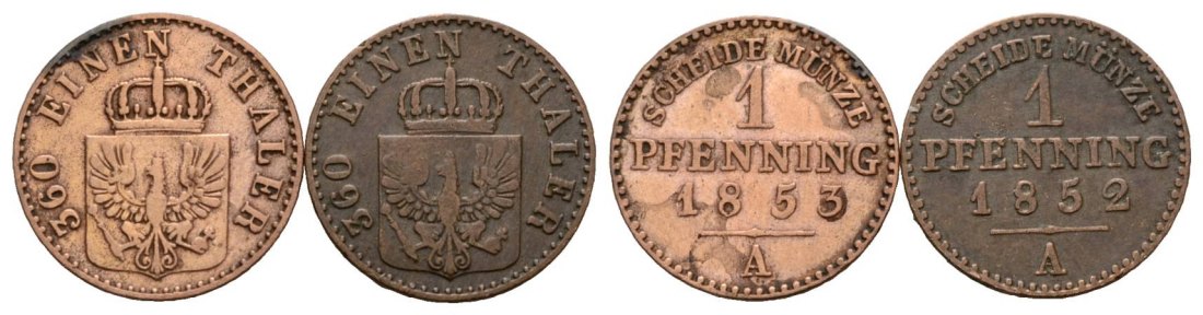  Brandenburg-Preußen; 2 Kleinmünzen 1853/1852   