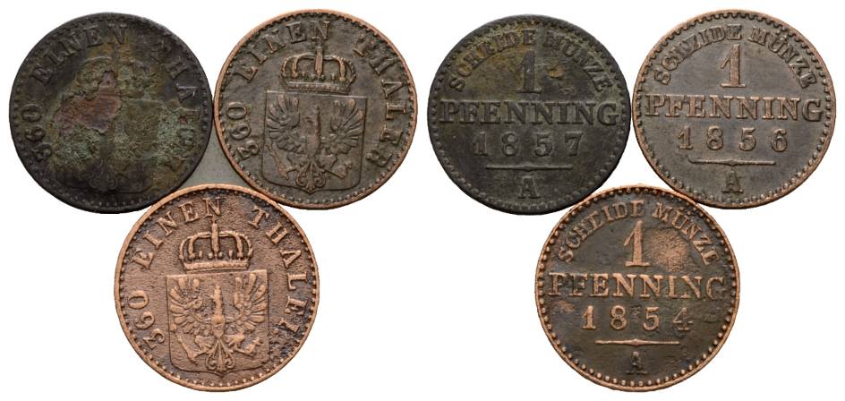  Brandenburg-Preußen; 3 Kleinmünzen 1857/1856/1954   
