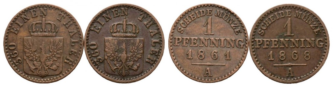  Brandenburg-Preußen; 2 Kleinmünzen 1861/1868   