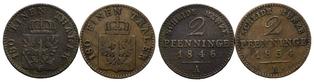  Brandenburg-Preußen; 2 Kleinmünzen 1846/1854   
