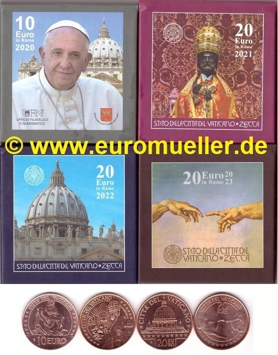 Vatikan 4 Gedenkmünzen 10 + 20 Euro 2020-2023...in Box   