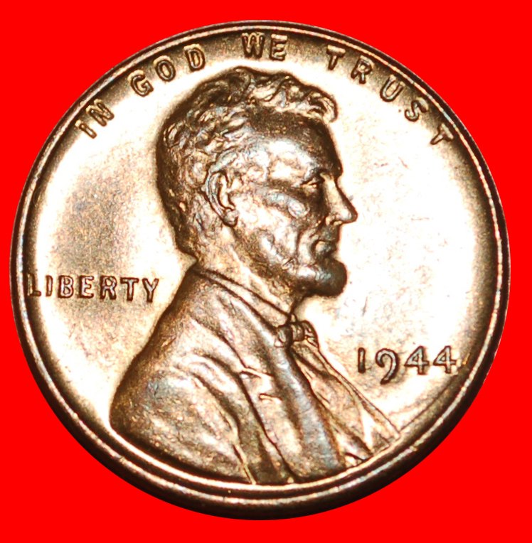  * WEIZEN PENNY (1909-1958): USA ★ 1 CENT 1944 STG STEMPELGLANZ! LINCOLN (1809-1865)★OHNE VORBEHALT!   