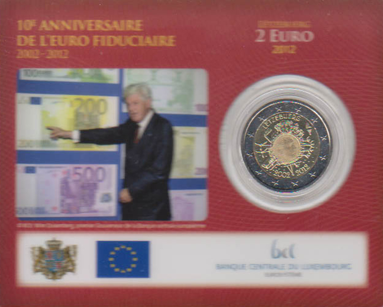  Offiz. Coincard 2-Euro-Sondermünze Luxemburg *10 Jahre Euro Bargeld* 2012 nur 10.000St!   