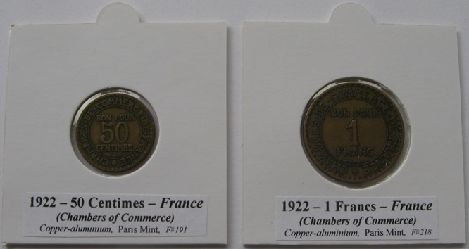  1922, France, 50 centimes +1 franc - set of 2 centenary coins   