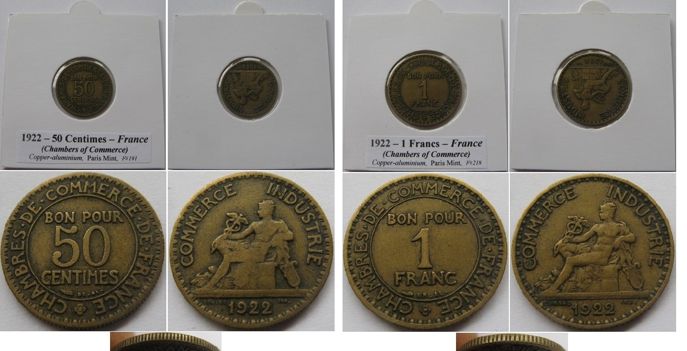  1922, France, 50 centimes +1 franc - set of 2 centenary coins   