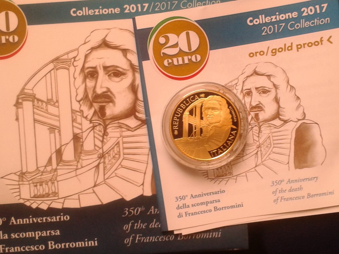  Original 20 euro 2017 PP Italien Gold Borromini (Architekt) 6,45g 900er Gold   
