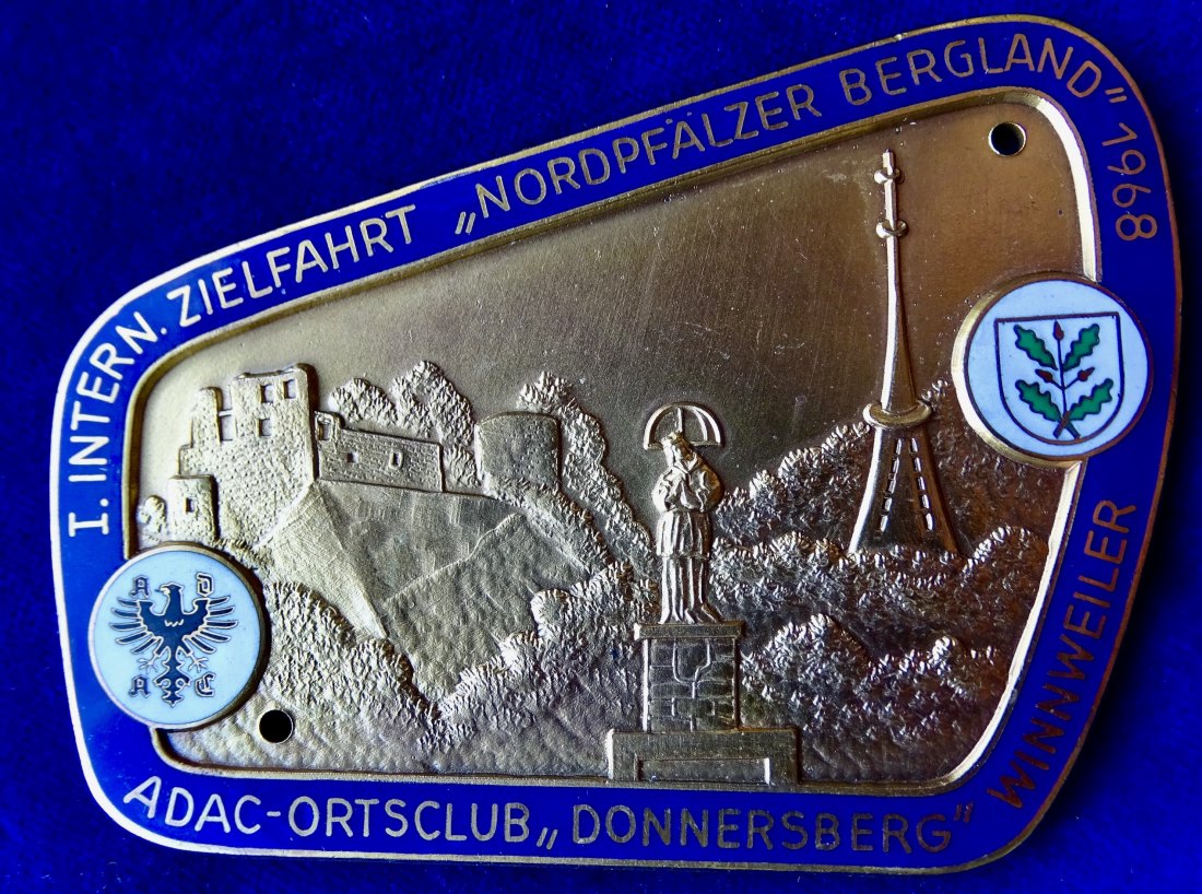  ADAC  Teilnehmer-Plakette 1. Internationale Zielfahrt 1968 Donnersberg / Pfalz   