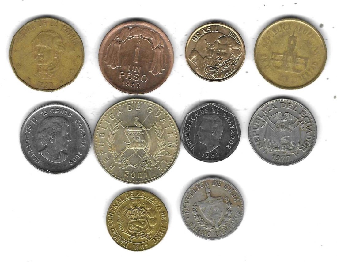 Amerika Lot 10 Münzen-10 Länder, SS-Stempelglanz, Einzelaufstellung und Scan siehe unten   