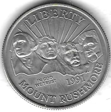  USA Half Dollar 1991, Mount Rushmore, Cu beschichtet mit Cu-Ni-Legierung, Proof, siehe Scan unten   