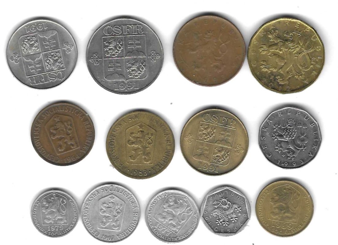 Tschechoslowakei+Tschechien Lot mit 13 Münzen, sehr guter Erhalt, Einzelaufstellung und Scan unten   