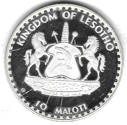  Lesotho 10 Maloti 1982, WM 1982, Silber 23,33 gr. 0,925, Proof, rar nur 3582 Exempl., siehe Scan   