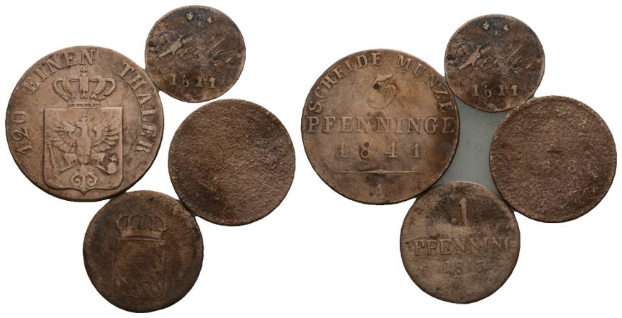  Altdeutschland; 4 Kleinmünzen   