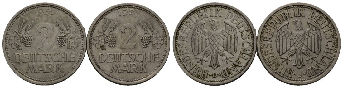  BRD, 2 Mark 1951; 2 Kleinmünzen D/J   