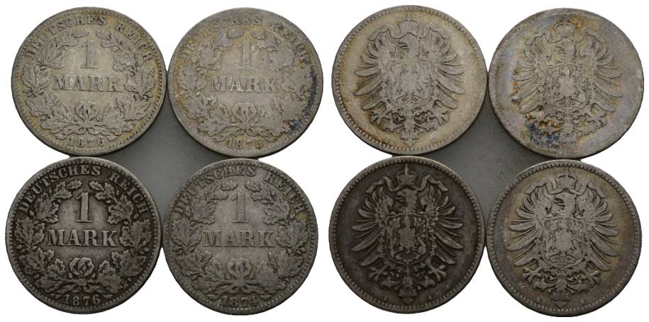  Kaiserreich; 1 Mark; 4 Kleinmünzen 1876/1875/1876/1874   