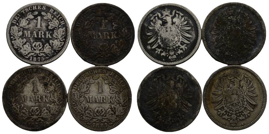  Kaiserreich; 1 Mark; 4 Kleinmünzen 1875/1875/1876/1881   